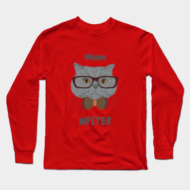 Cat With Glasses Long Sleeve T-Shirt by MADZ Collection